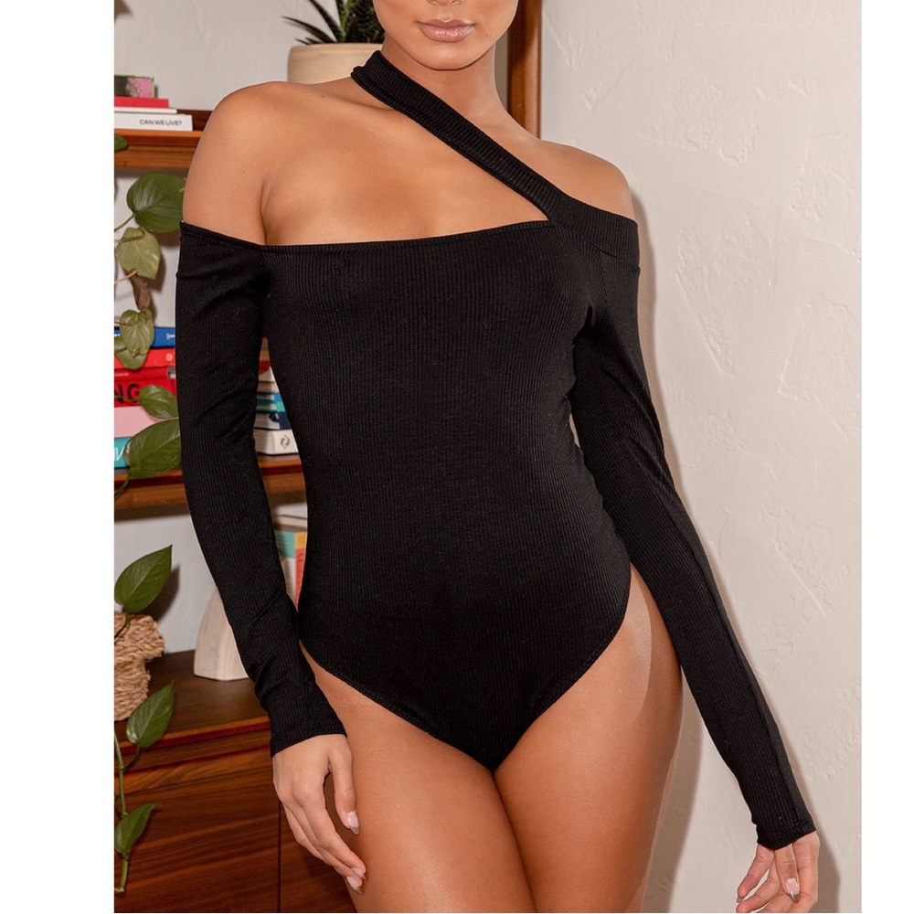 NEW Lulu’s Made the Cut Black Ribbed Long Sleeve Cutout Bodysuit XL